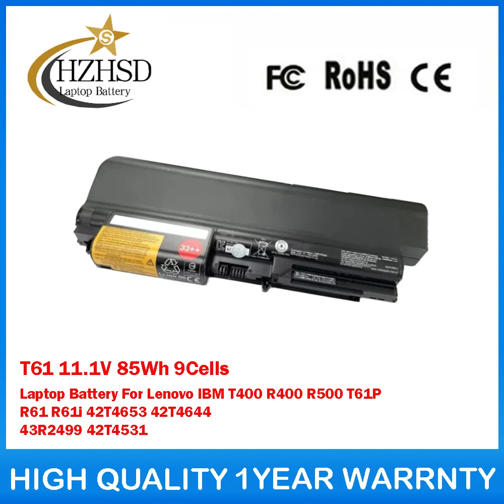 

T61 11.1V 85Wh 9Cells Laptop Battery For Lenovo IBM T400 R400 R500 T61P R61 R61i 42T4653 42T4644 43R2499 42T4531