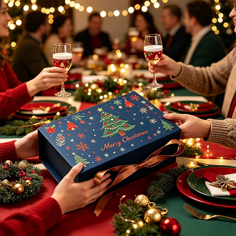 DIY Christmas Gift Box Set With Ribbon Christmas Tree Snowflake Pattern Gift Box Packaging Box For Wedding Christmas Gift Boxes