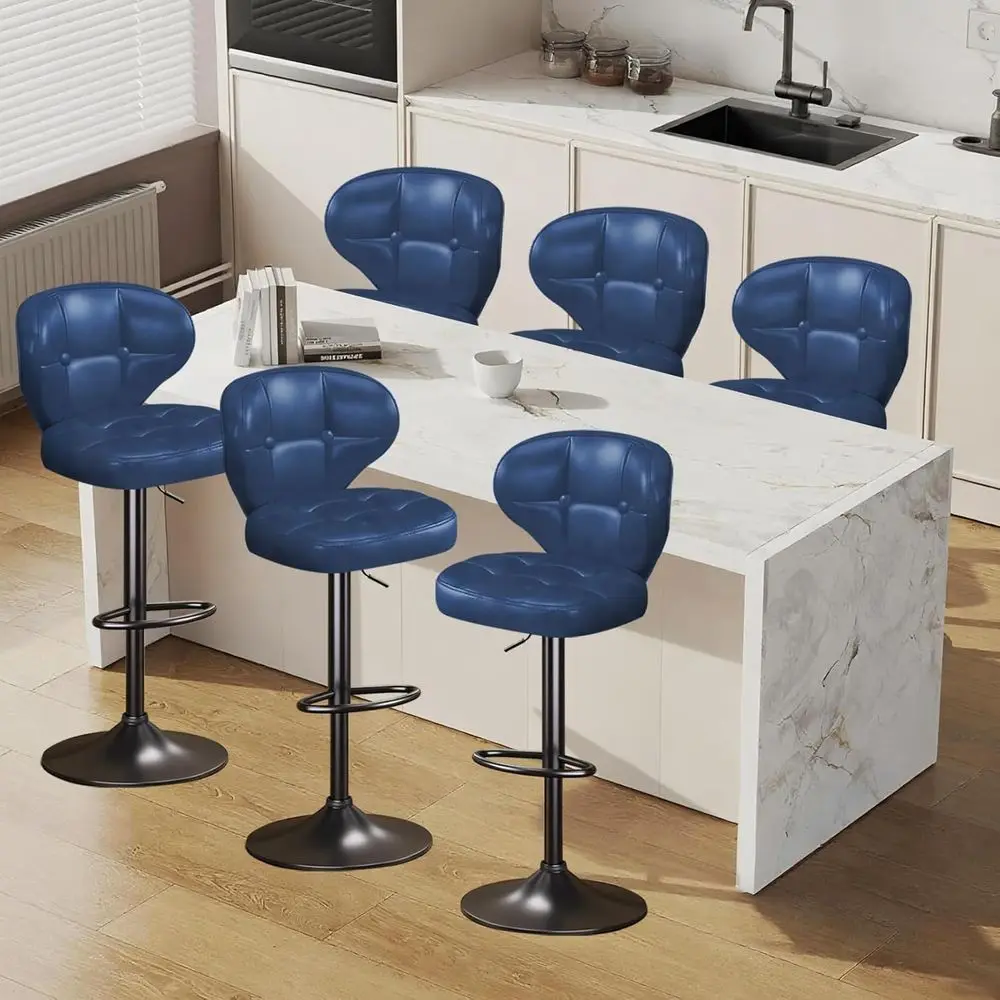 

Set of 6 Adjustable Swivel Bar Stools, Padded with Backrest and Footrest, Ideal for Kitchen Island, Bistro, Cafe, and Home, Blue