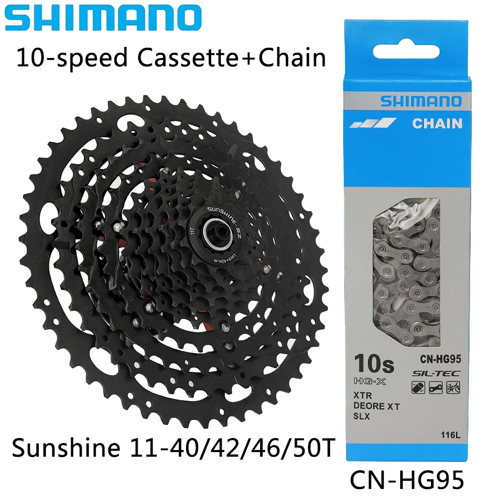 

SHIMANO CN-HG95 10-скоростная цепь для горного велосипеда Sunshine 11-40/42/46/50T, черная кассетная звездочка, оригинальные детали для велосипеда