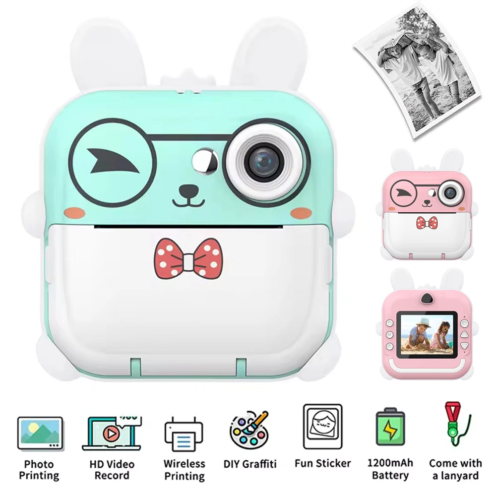 Cute Kids Instant Camera With 32GB Card 24MP Children Instant Print Camera With 2.4'' IPS Screen Take Pictures Girl Boy Gifts