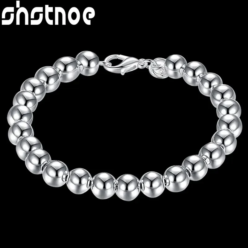 

SHSTONE 925 Sterling Silver 4/6/8/10/14mm Beads Bracelet Classic Men and Women Bracelets Jewelry Wedding Engagement Party Gift