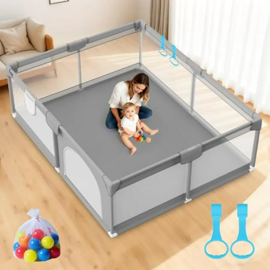 

Super Large Baby Playpen 71x59inch with 2 Pulling Handles 50 Ocean Balls - Safe Indoor Play Pen for Babies and Toddlers 6-12 Mo