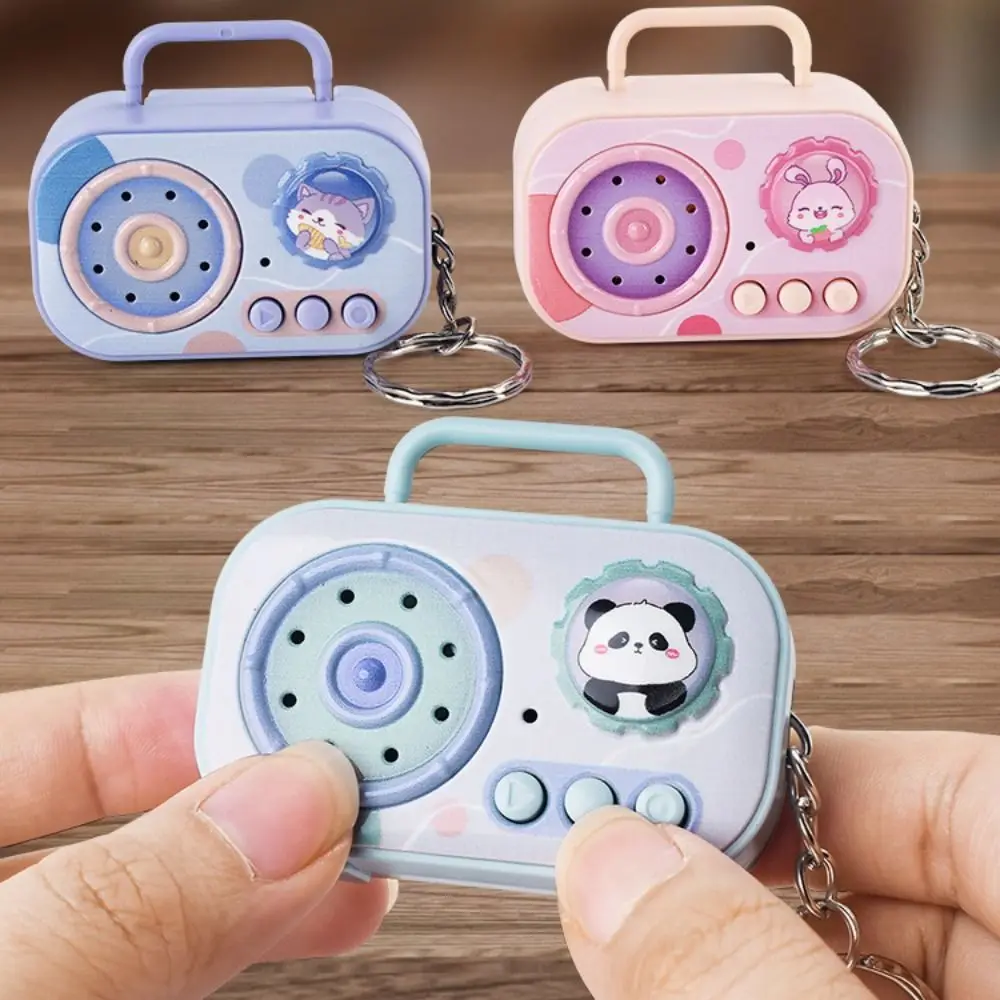Voice-Changing Recorder Keychain Multi-color Plastic Recording Keyring Pendant Cartoon Animal Cat Panda Rabbit Dog Bag Ornament