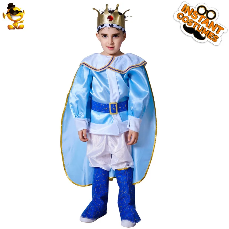 Funny European King Costume for Boys Cosplay Costume Crown Cape Belt Pants Top Boot Cover 6pcs Party Festival Performance Prop