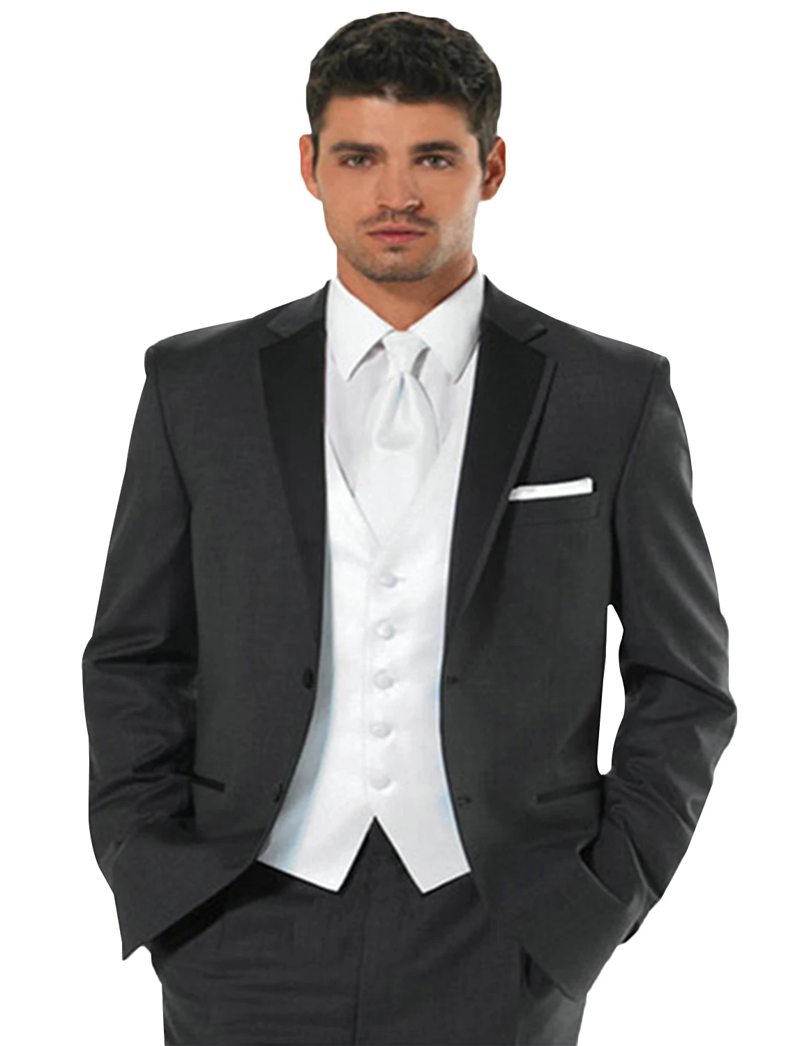 

Men's Suit Charcoal Three Pieces Set Notch Lapel Jacket &Vest and Pants