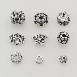 10-100pcs/Lot Antique Silver Color Multi Designs Lotus Charm Beads Handmade Prayer Flower Metal Spacers DIY Jewelry Accessories