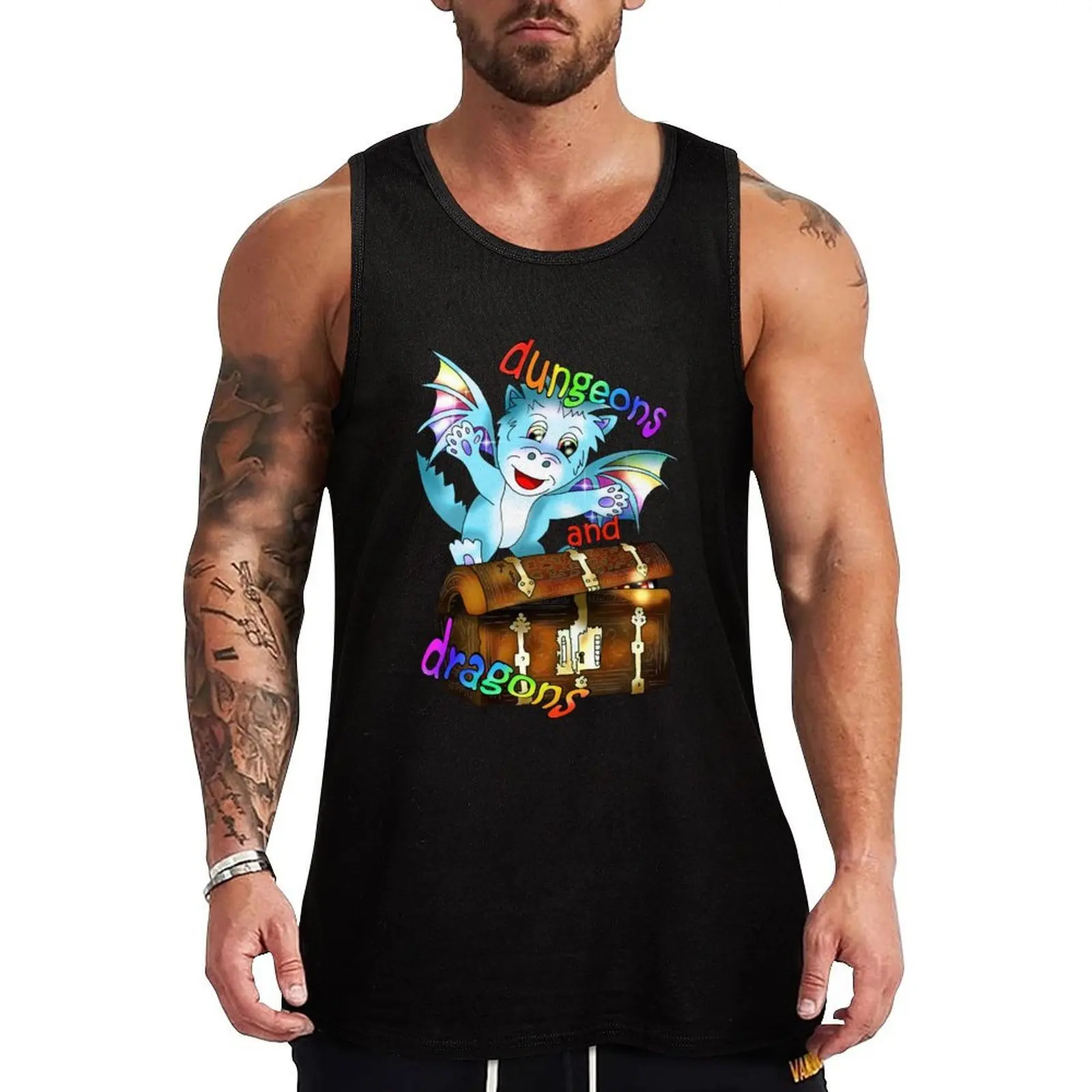 

cute dnd dragon and mimic chest Tank Top vest for men anime gym cool things