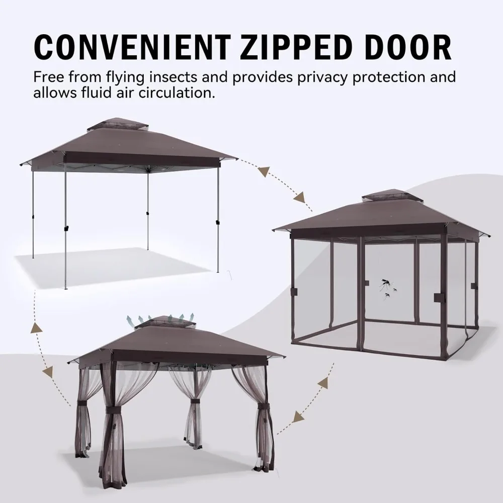 10x10 アウトドア ポップアップ ガゼボ - 瞬時設営キャノピーテント（蚊帳付き）、二重屋根換気式ガゼボキャノピーシェルター、パーゴラ
