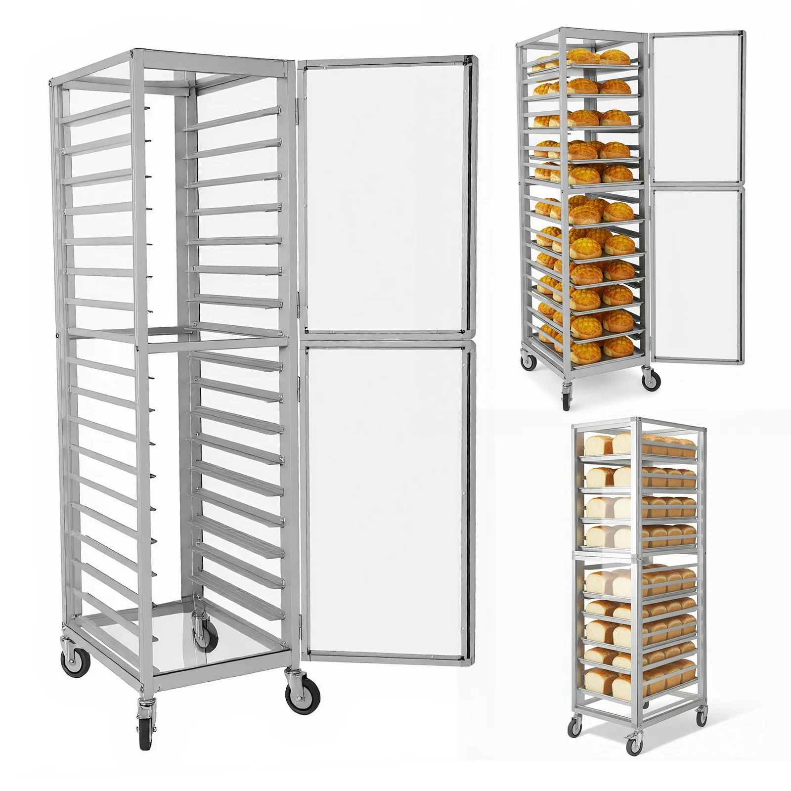 18팬 4인치 간격 알루미늄 상업용 베이커리 랙 18.5x24.6x70인치 상업용 헤비 듀티 번 랙 주방 가정용 빵 굽기용