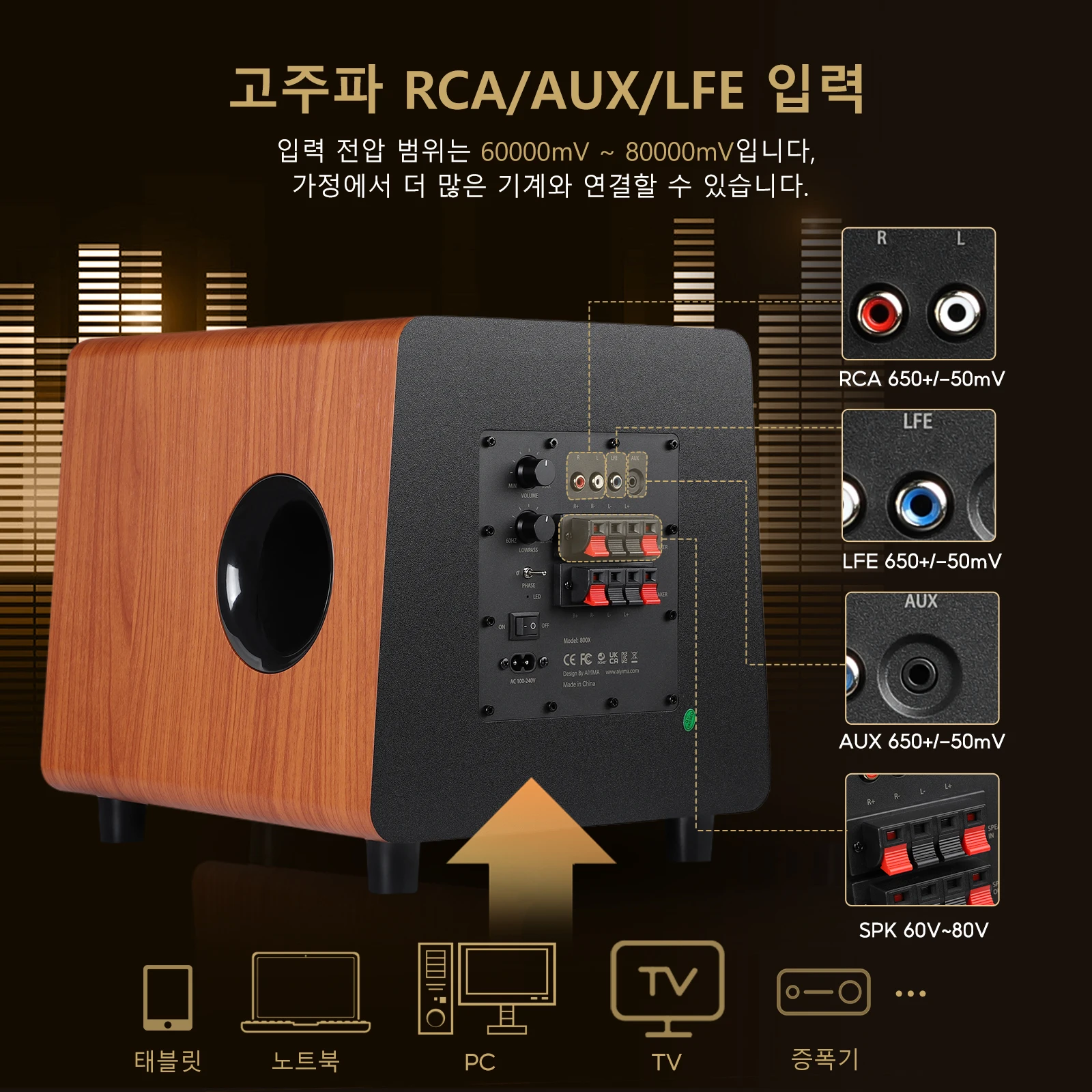 AIYIMA 800X Subwoofer 150W 8 Inch Active Speaker Deep Bass Wood Grain Woofer Amplifier Input RCA/AUX/LFE