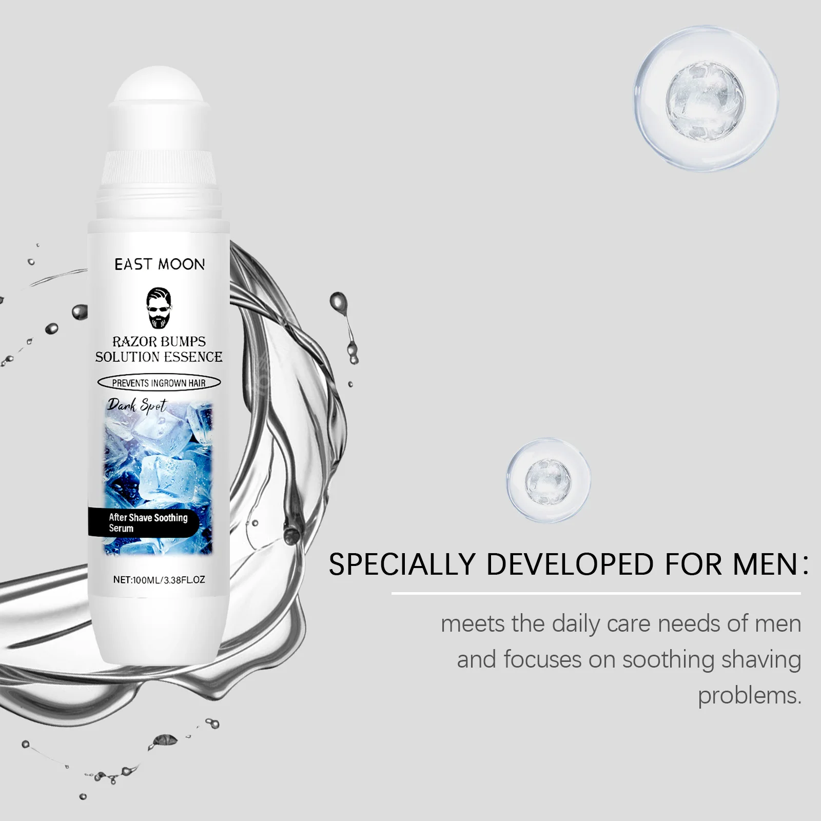 Essência de cuidados pós-barba masculina nutre e refresca a pele após a barbear para um acabamento hidratado confortável