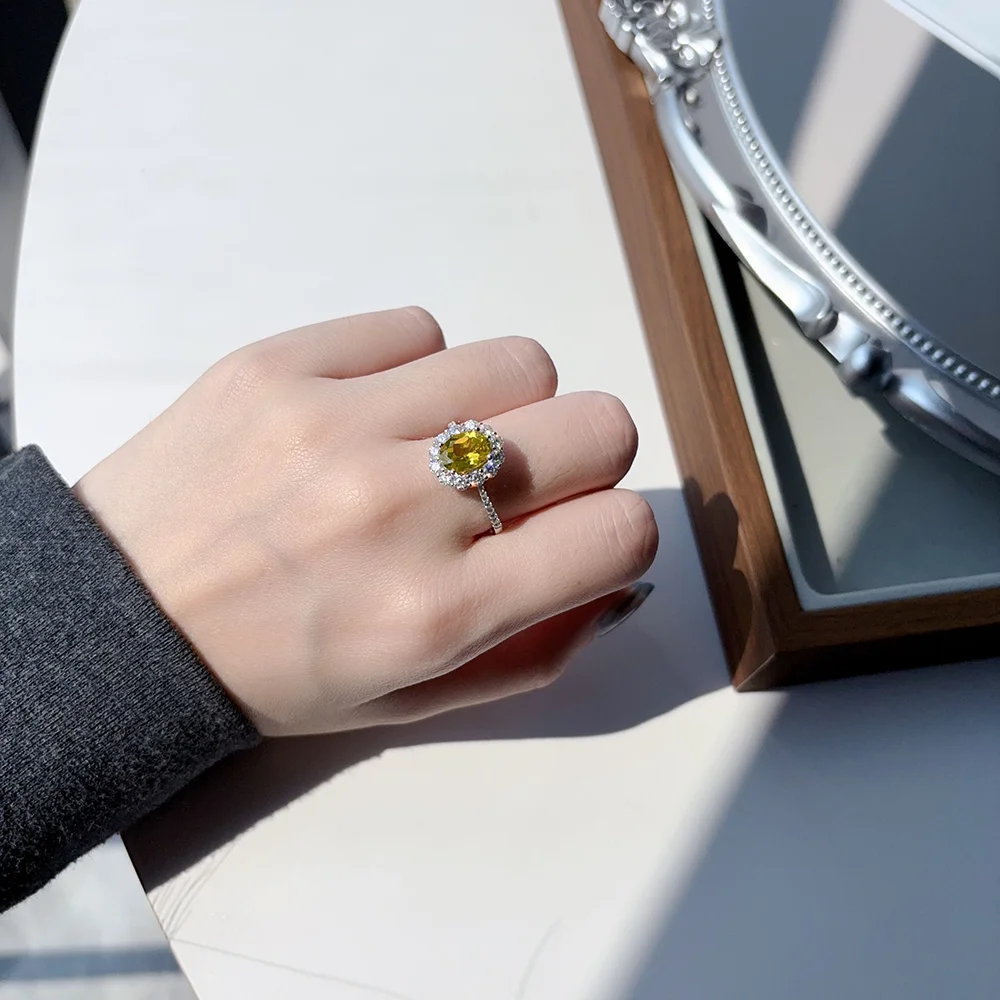 OEVAS 2.988cttw 7x9mm Lab Grown Canary Yellow Sapphire Ring 100% S925 Sterling Silver inlay Moissanite For Women Fine Jewelry view 5