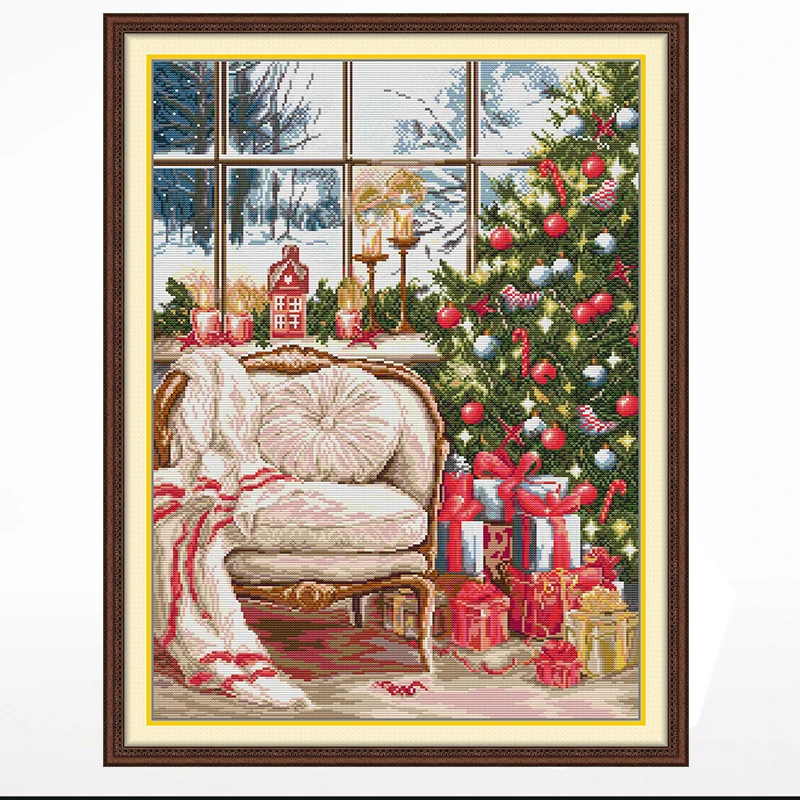 

Decoration Christmas scenery cross-stitch living room bedroom hanging painting, 11CT/14CT hand-embroidered