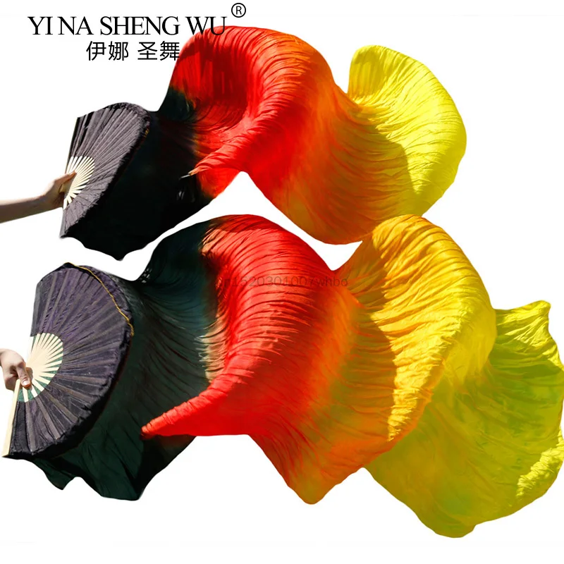 New Style Belly Dance Silk Fan 100% Real Silk Long Silk Fans Handmade Gradient Color Dance Fans Can Be Customized