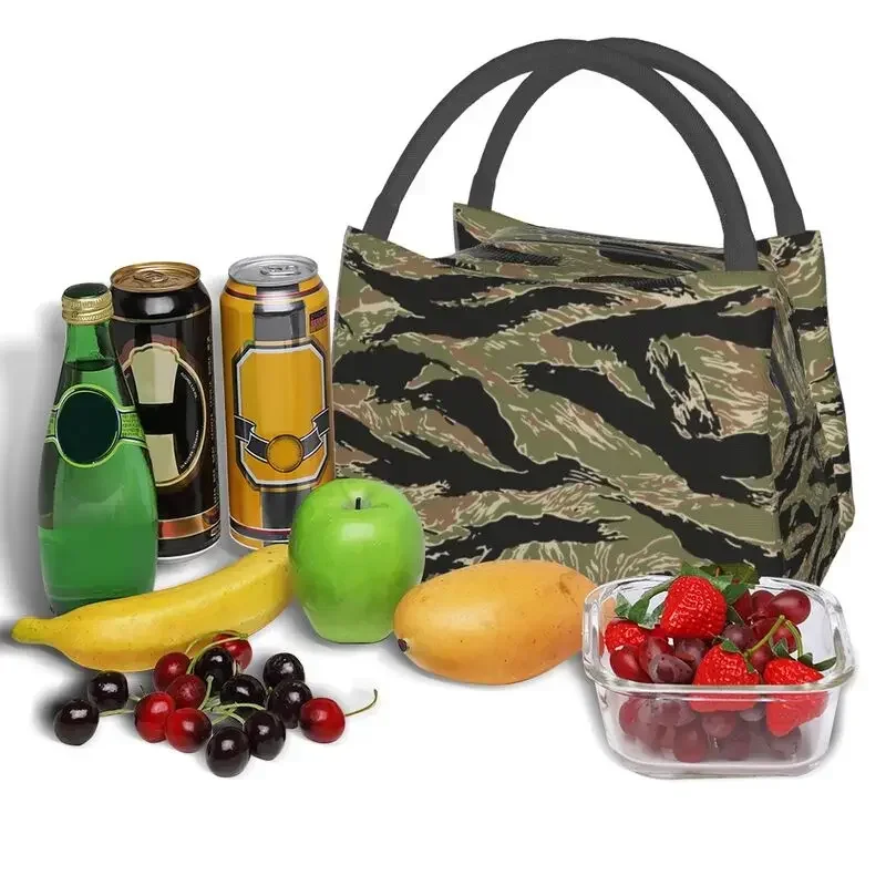 Tiger Stripe Camo Insulated Lunch Bags for Women Military Tactical Camouflage Cooler Thermal Lunch Tote Beach Camping Travel