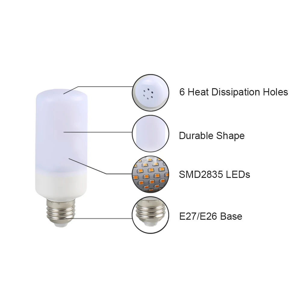 

Светодиодная лампа с эффектом пламени, 3 режима освещения, цоколь E27, SMD2835, мерцающий эффект пламени, для вечеринок, праздников, декоративная атмосферная лампа