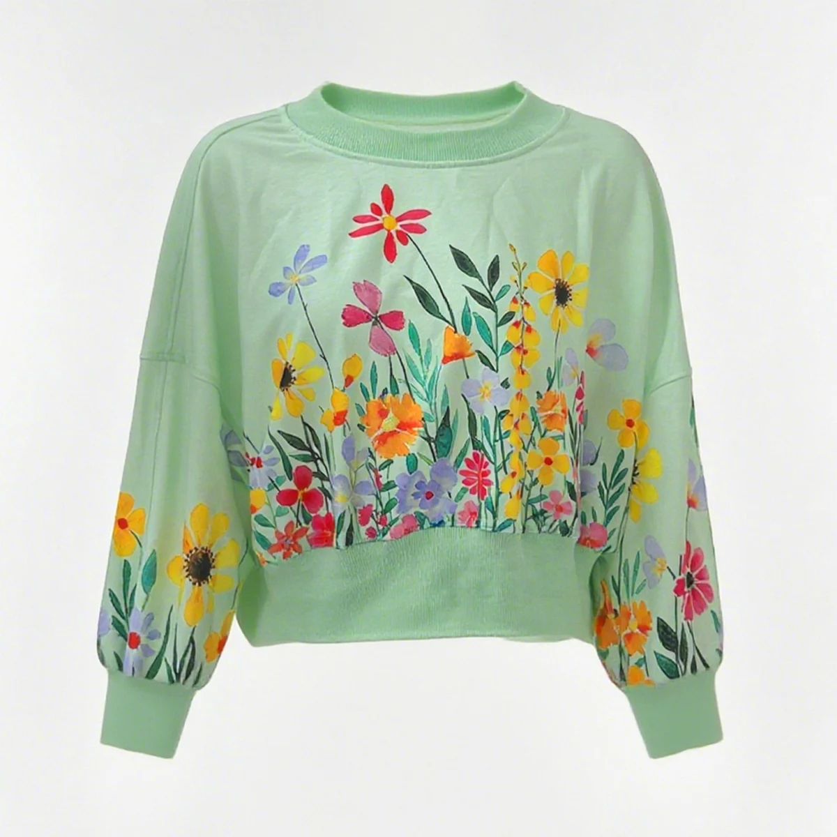 Vintage Women's Floral Sweatshirt Fashionable Casual Round Neck Long Sleeve Loose Printed Tops Alternative Clothes