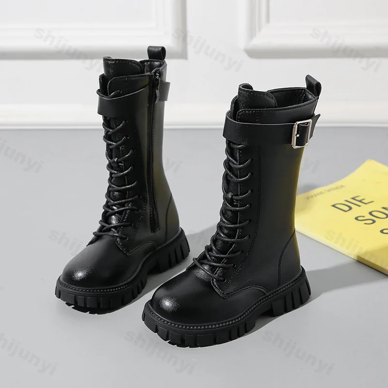 Children Knee Length Boots New 2025 Autumn British Kids Zipper Comfortable Non Slip Solid Color Long Boots Girls Princess Boots