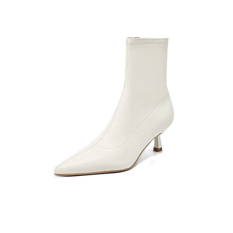 

Короткие эластичные ботинки на каблуке «котенок», женская обувь с острым носком, 2025, тонкий женский кольор, черный цвет, большие размеры, Phoentin FT4219