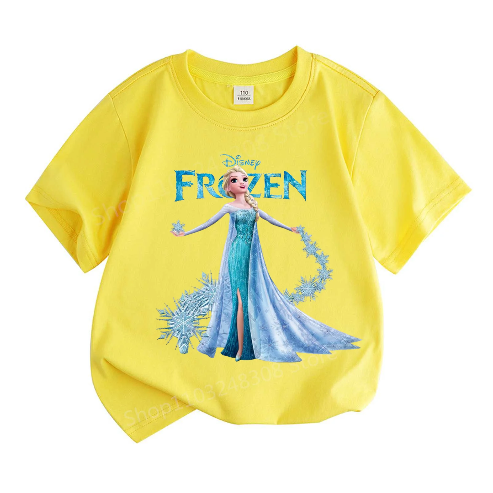 2024 New Design Cartoon Disney Frozen Princess Children 100%Cotton Girl Printed Street Casual Short Sleeve T-Shirt Girls Clothes