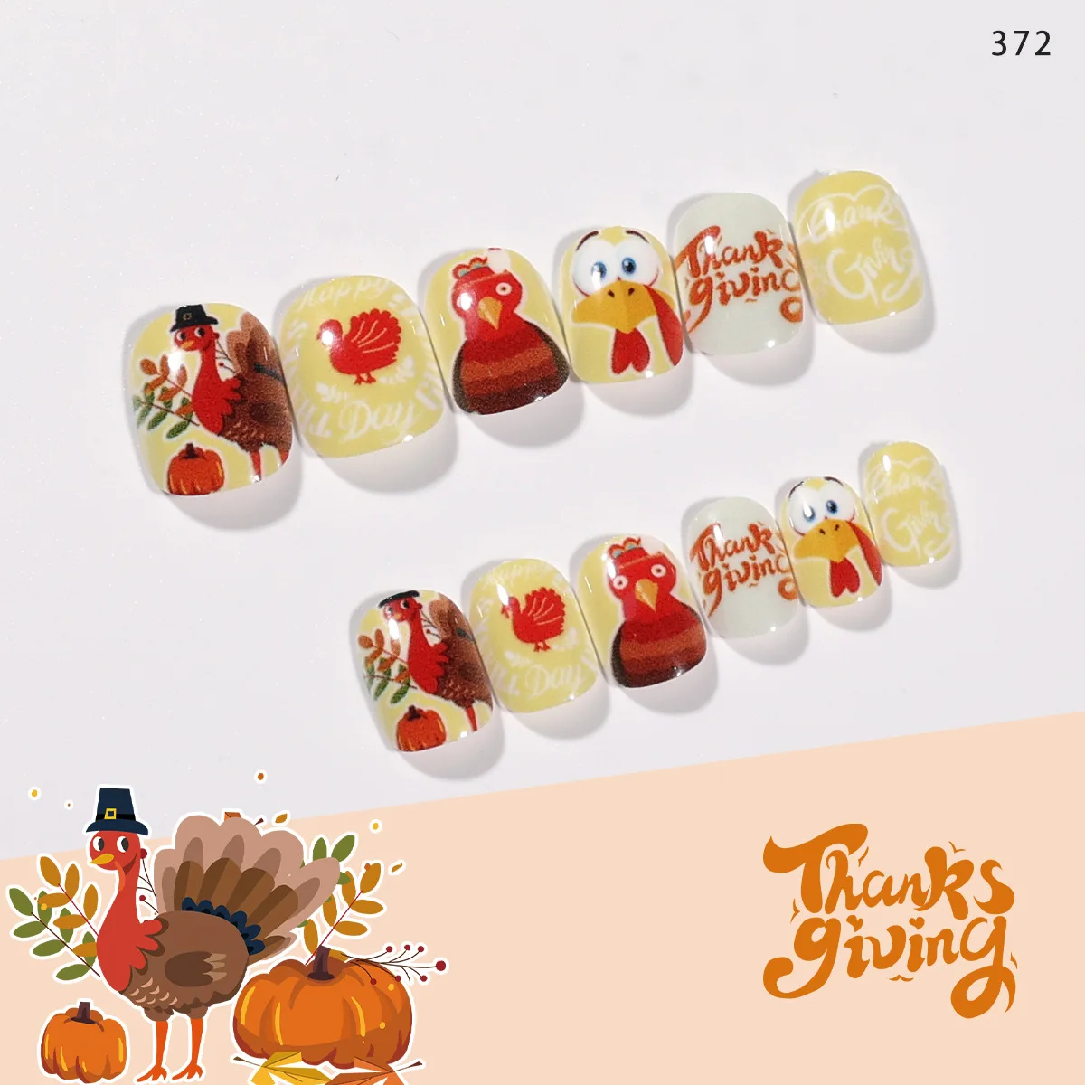 24 PCS Thanksgiving Fake Nail Festival Theme Maple Leaf Nail Diverse Colors for Family Celebrating Festivals