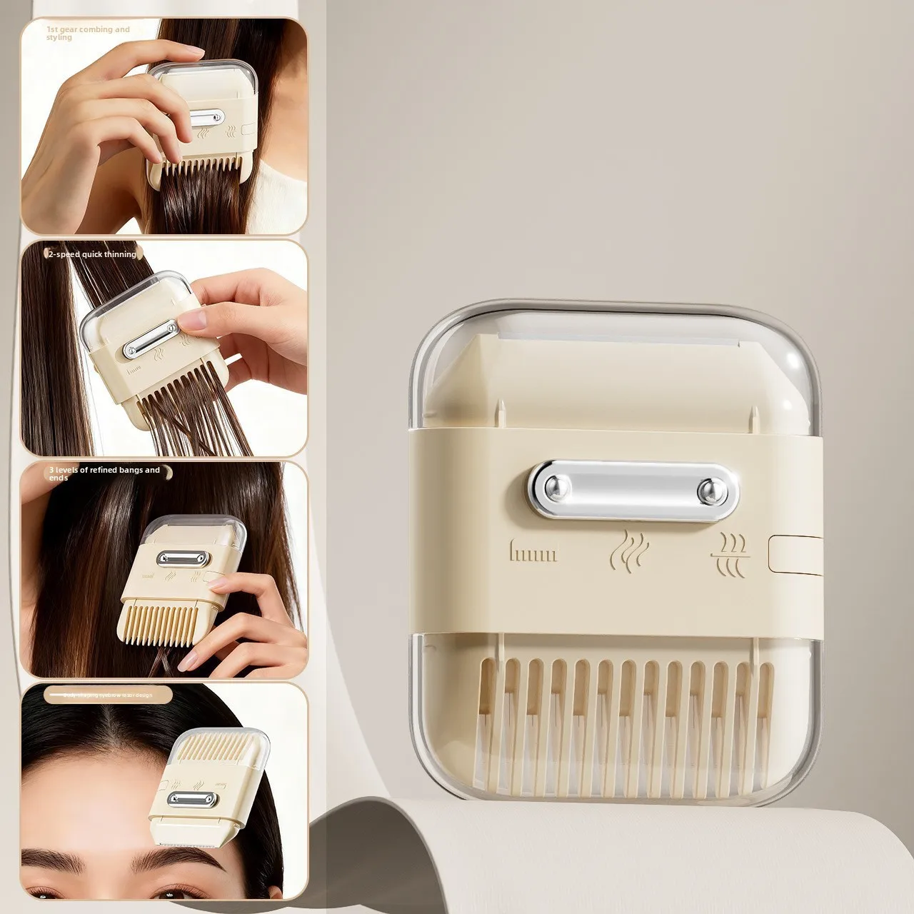 

2-in-1 Hair Trimming Comb with Built-in Cutter for Bangs and Baby Hair, Multi-Purpose Home Haircut Tool for Women Girls and B