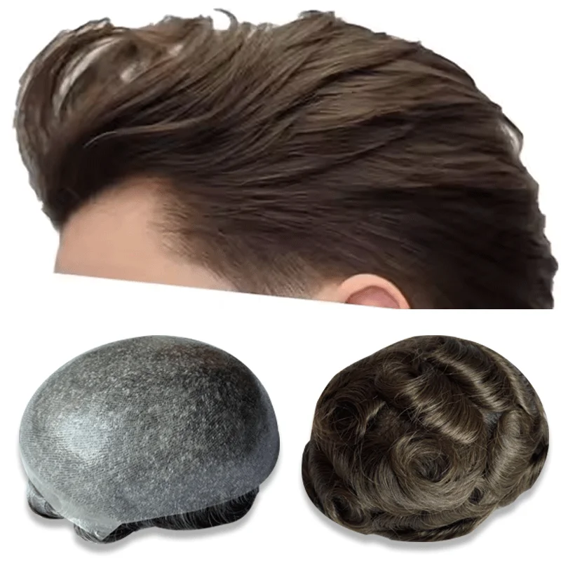 Natural Human Hair Toupee for Men Male Capillary Pu Prosthetic Hight Density Wig Hair Silicon Toupee Replacement System Hair