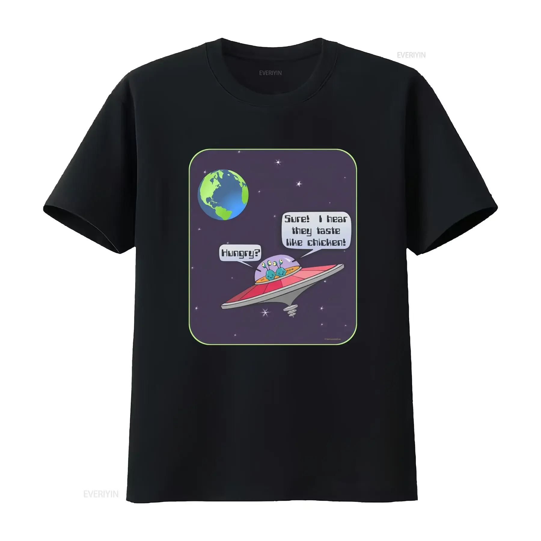 Funny Alien UFO Taste Like Chicken T shirt vintage Washed graphic fashion Stretched Breathable Unisex Casual designer clothes