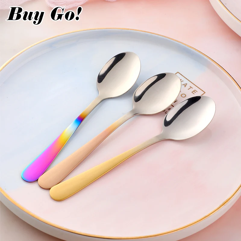 1PCS Mini Tea Spoon Stainless Steel Cutlery Set Unique Rainbow Dessert Spoon Gold Tea Spoons Small Coffee Spoon Scoop