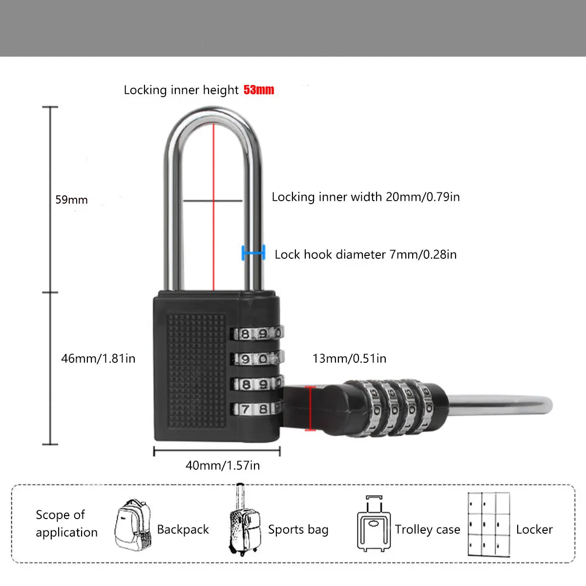 Combination Padlock Outdoor 4 Digit Long Shackle Waterproof Password Padlock Pad Lock For School Locker Gym Locker Fence Gate