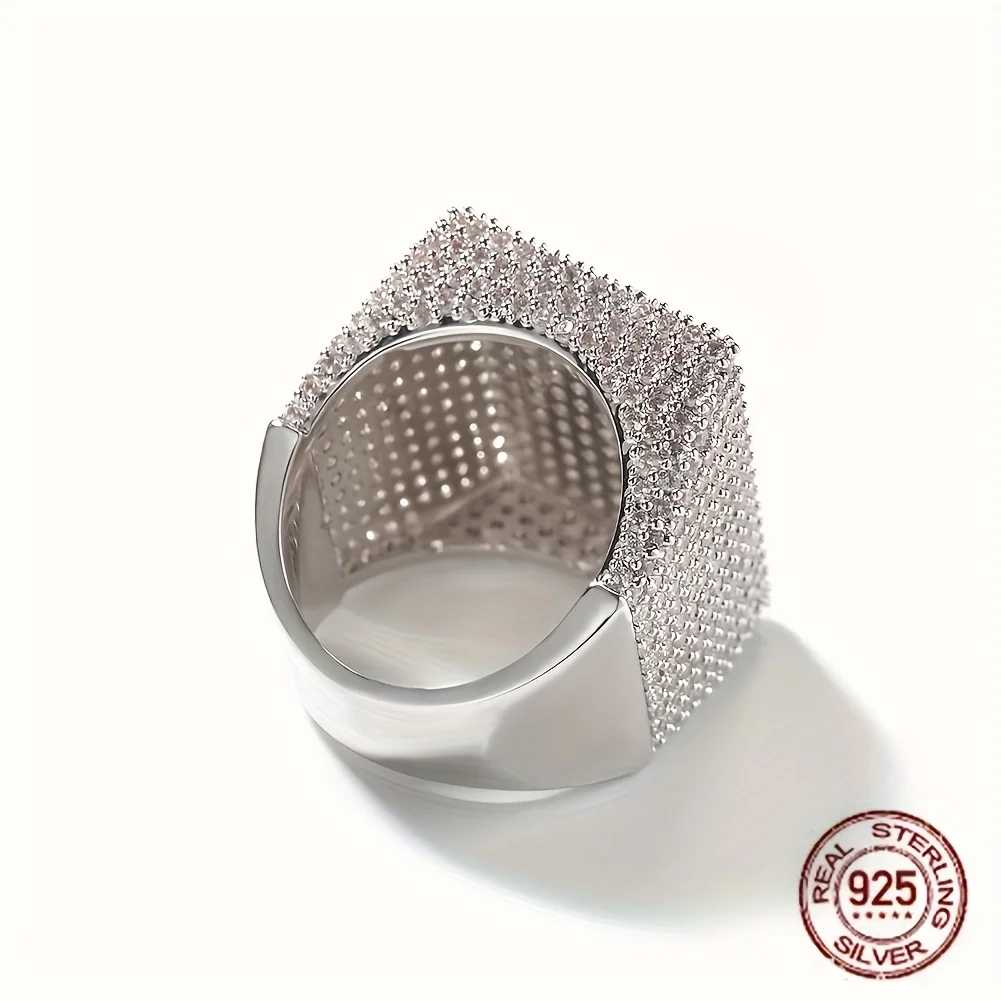 2025 New Arrival Luxury 925 Sterling Rings For Men Exaggerated Wide Version Rectangle Zircon Iced Out Pinky Hip Hop Ring