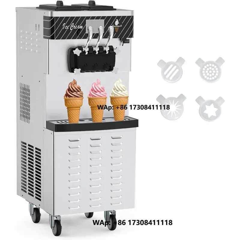 Ice Cream Machine Soft Service Machine 3 Flavors Commercial Ice Cream Machine 2450 Watt Compressor