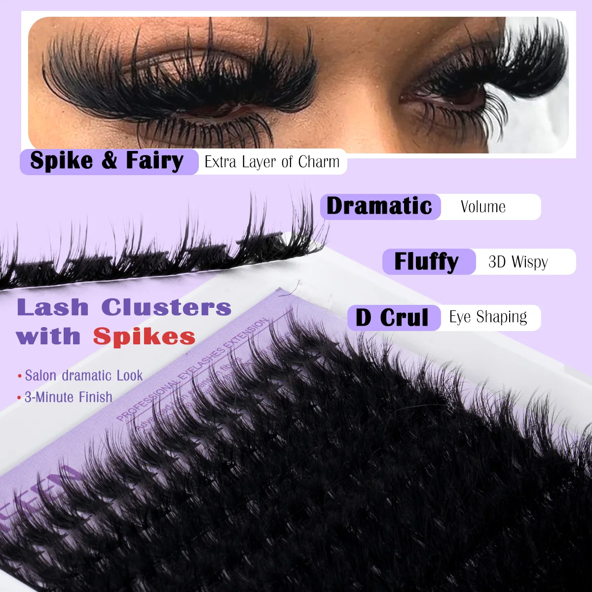 224 Stück Manga-Wimpernbüschel, Spikes, Wispy-Cluster-Wimpernverlängerungen, dicke Wimpernbüschel, wiederverwendbare Faux-Mink-Fairy-Wimpern – Detail 2
