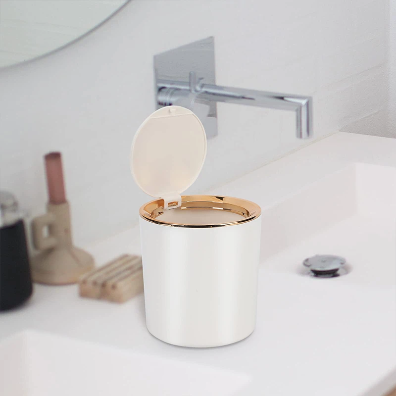 Desk Bin With Lid Mini Table Trash Can Portable Small Dustbin For Bathroom Living Room Kitchen Car Dressing Table Storage Bucket