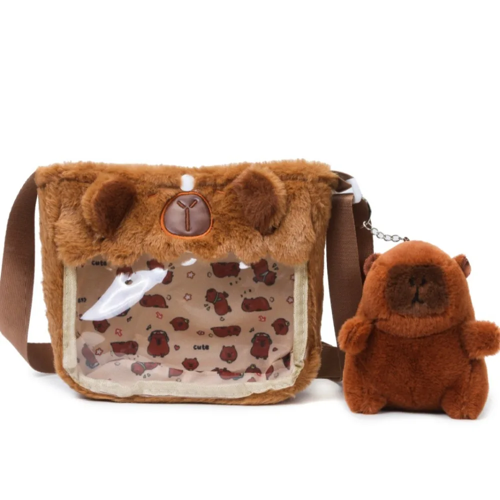 Novo bonito bolsa de ombro dos desenhos animados estudantes saco escolar capivara mochila de pelúcia casal casual crossbody saco