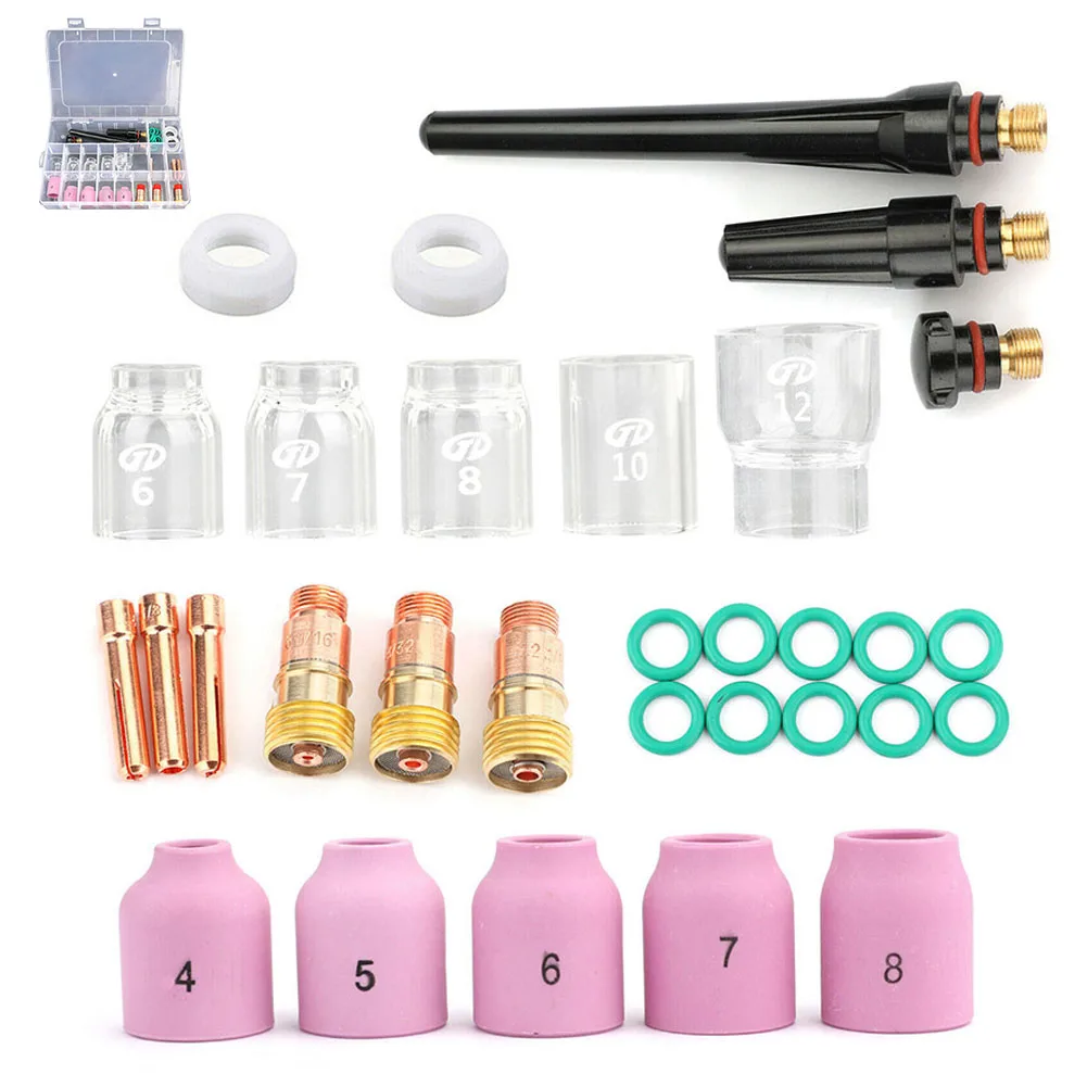 

31Pcs TIG Welding Torch Gas Lens #12 Glass Cup Kit For WP-17/18/26 Welding Gun Gas Lens Welding Soldering Supplies