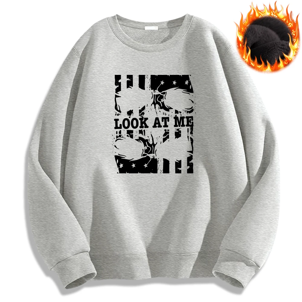 Look At Me Cool Design Prited Sweatshirt Autumn Winter Mens Clothing Oversize Loose Hoodies Casual Cozy Pullover Thick Tops