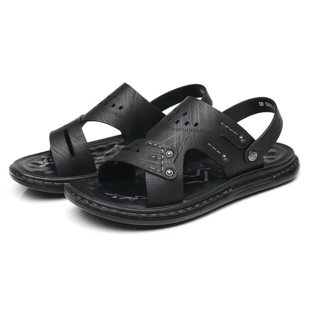 

Мягкие латексные стельки, тапочки на толстой подошве, противоскользящие шлепанцы из искусственной кожи, мужская обувь, мужские тапочки с пряжками на щиколотке и защитой от запаха