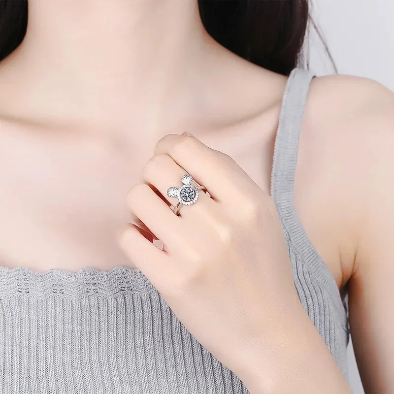 D color sparkling chic zircon ring couplewomen\'s ring starry gemstones, cute Mickey jewelry.
