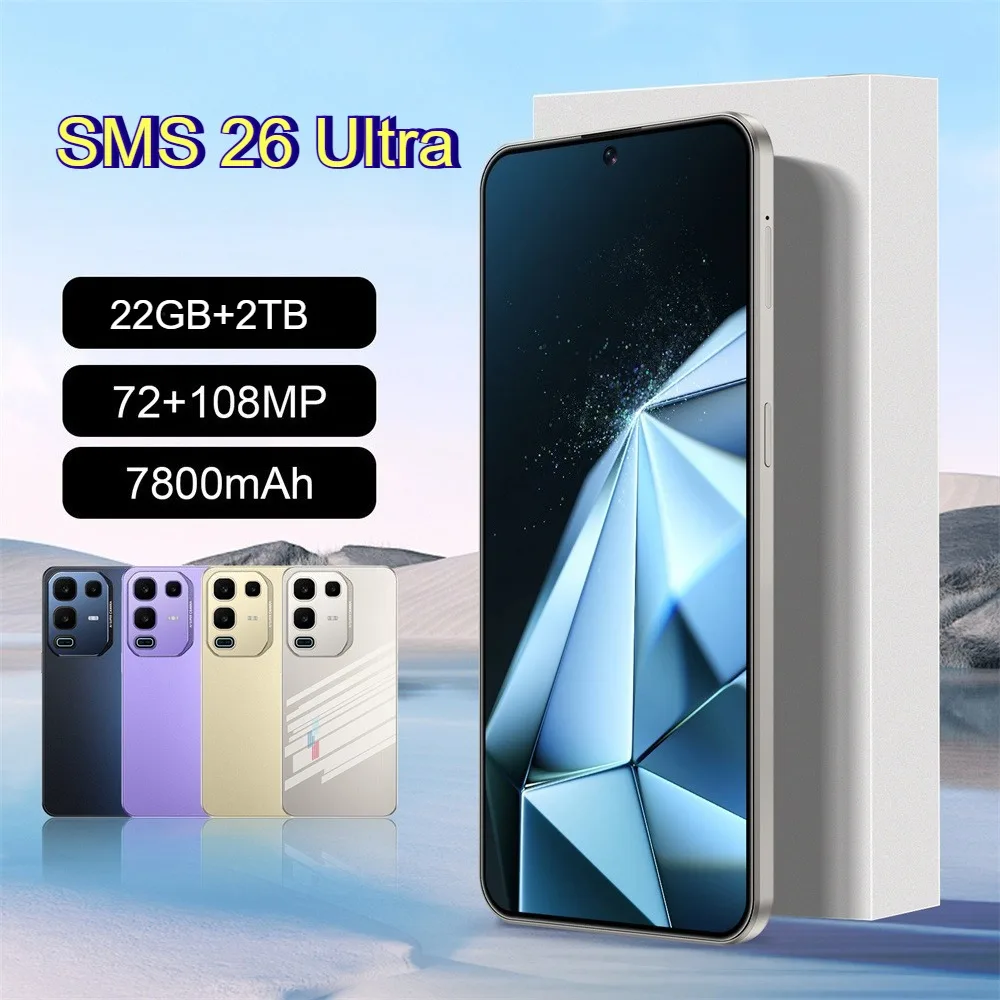 

2026 HOT SMS 26 Ultra 7.3 HD Global Edition Original Smart 22GB+2TB 4G 5G Dual Card 7800mAh Battery Facial Recognition Function
