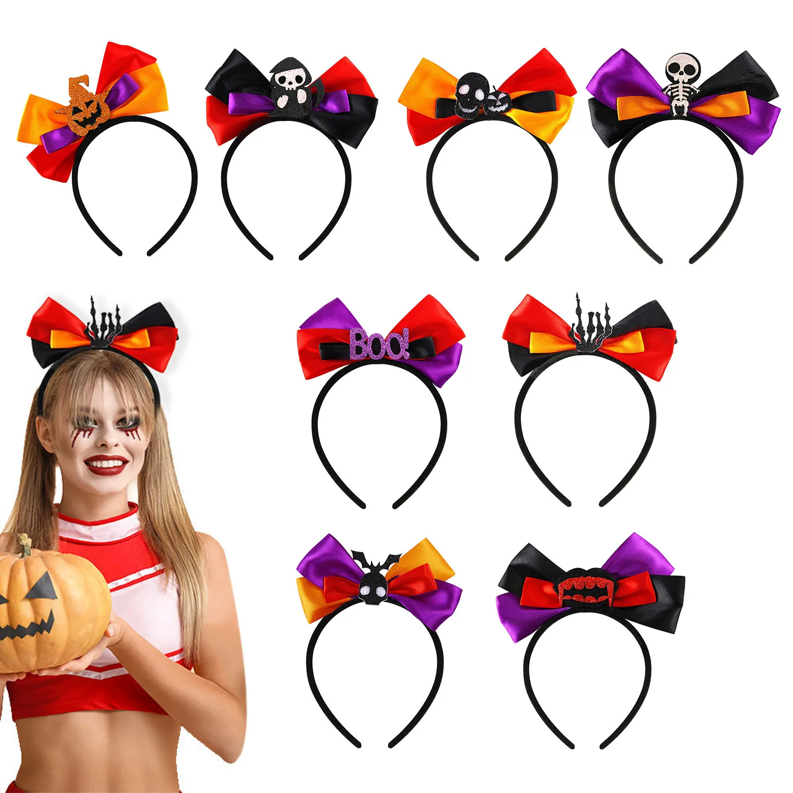 Halloween Headdress Black Orange Purple Bow Hair Bands Festive Party Party Decoration Pumpkin Headband Sound Village Headband