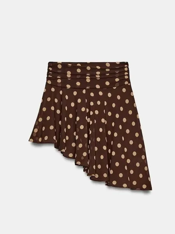 Spring Summer New Vintage mid Waist Invisible Side Zipper Polka Dot Pleated Asymmetrical Skirt Women's Half Body Skirt