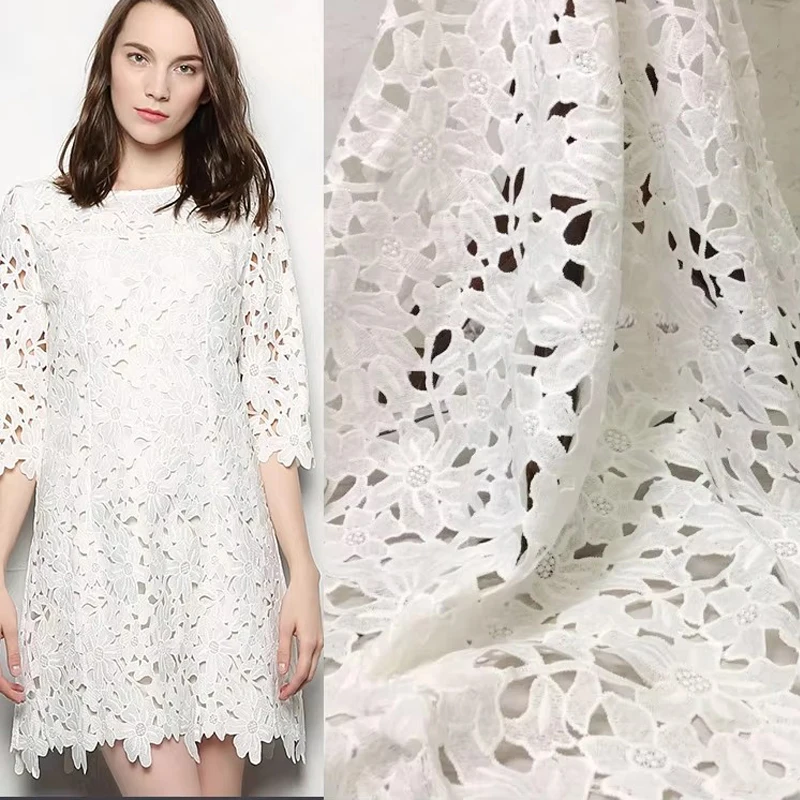 1yd White Leaf Pattern Water Soluble Embroidery High Quality African Guipure Cord Lace Fabric For Nigerian Wedding Party Dresses