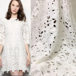 1yd White Leaf Pattern Water Soluble Embroidery High Quality African Guipure Cord Lace Fabric For Nigerian Wedding Party Dresses