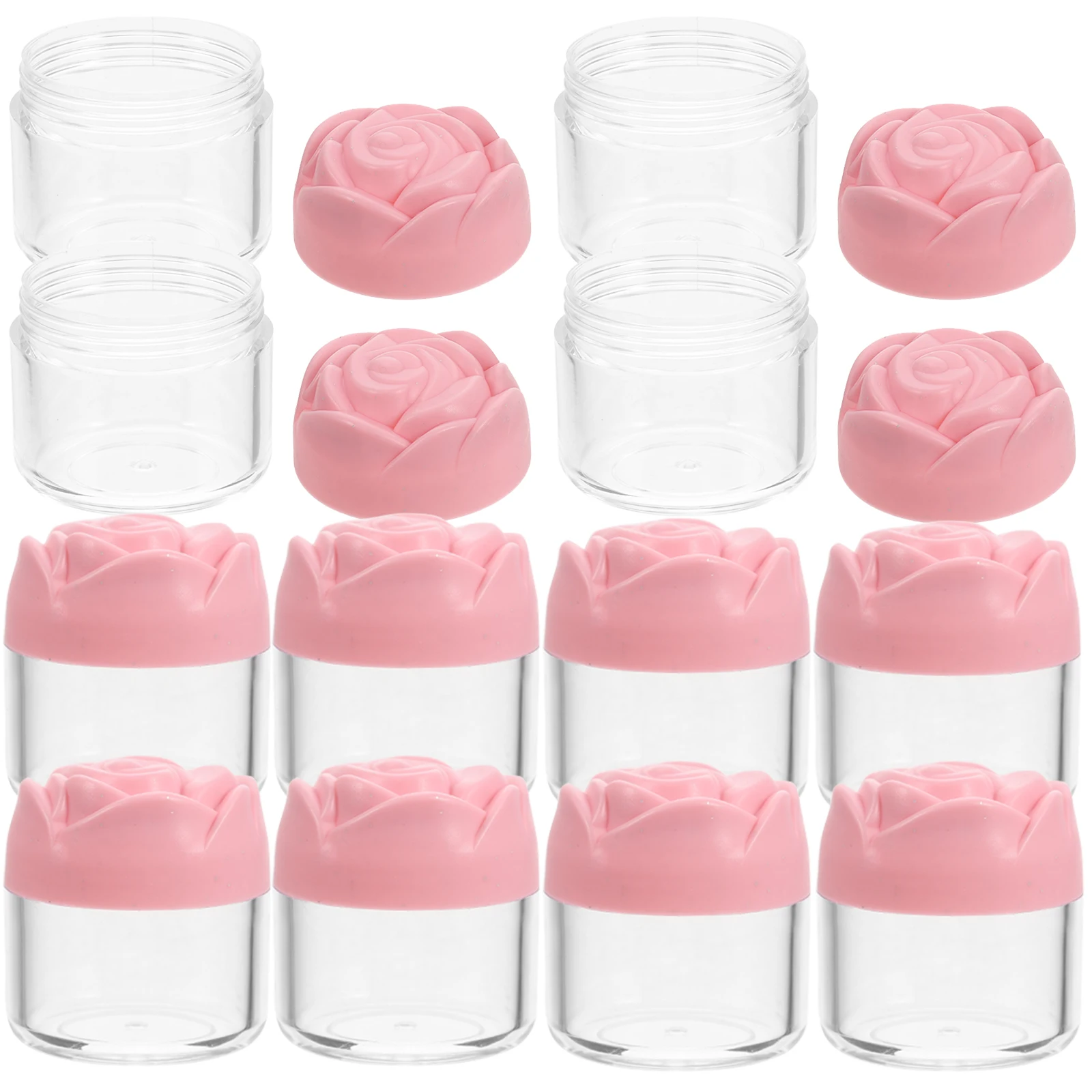 

12pcs Rose Shape Lid Cream Jars Empty Durable Plastic Large Opening Multipurpose Storage Face Body Skincare Products Containers