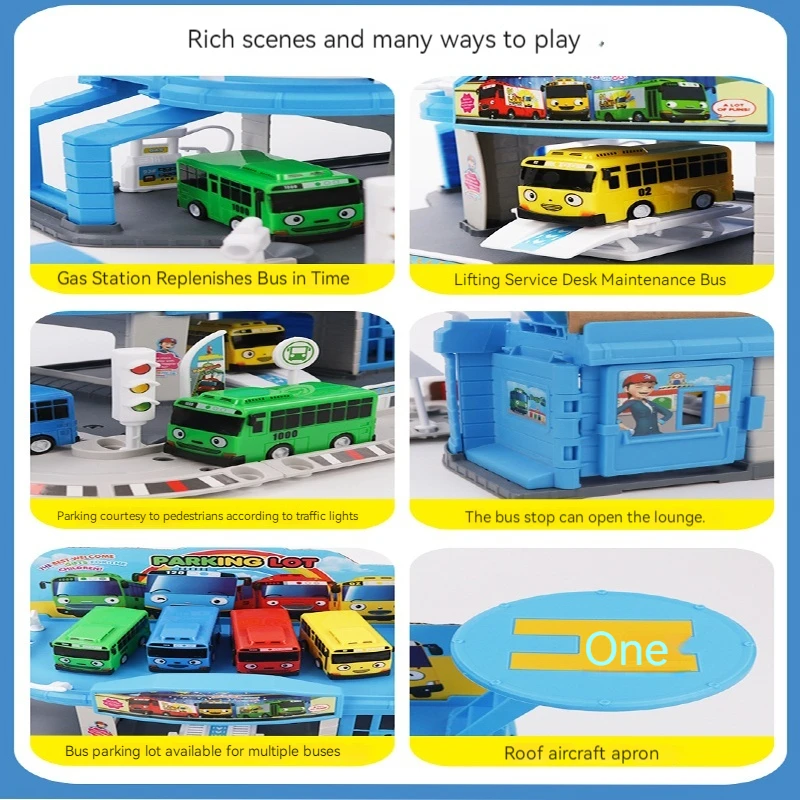 Cartoon Tayo Mini Bus Pulls Back Car Ejection Mini Bus Simulated Parking Lot Tayo Children\'s Toy Car Christmas Birthday Gift