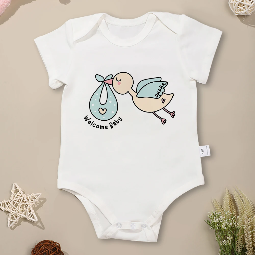 100% Cotton Baby Onesie Welcome Baby Pregnancy Announcement Newborn Boy Girl Clothes Aesthetic Comfy Soft Breathable Bodysuit