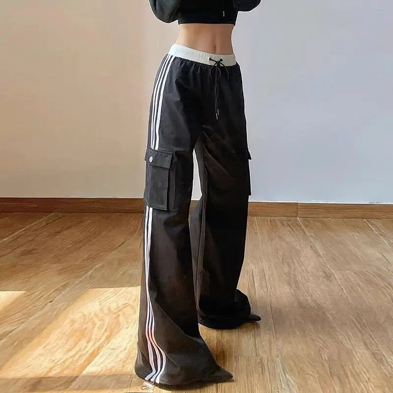 

2024 Autumn New Straight Solid Color Pants Women's Street Fashion High Waist Stripe Tie Feet Casual Pants Female Clothing