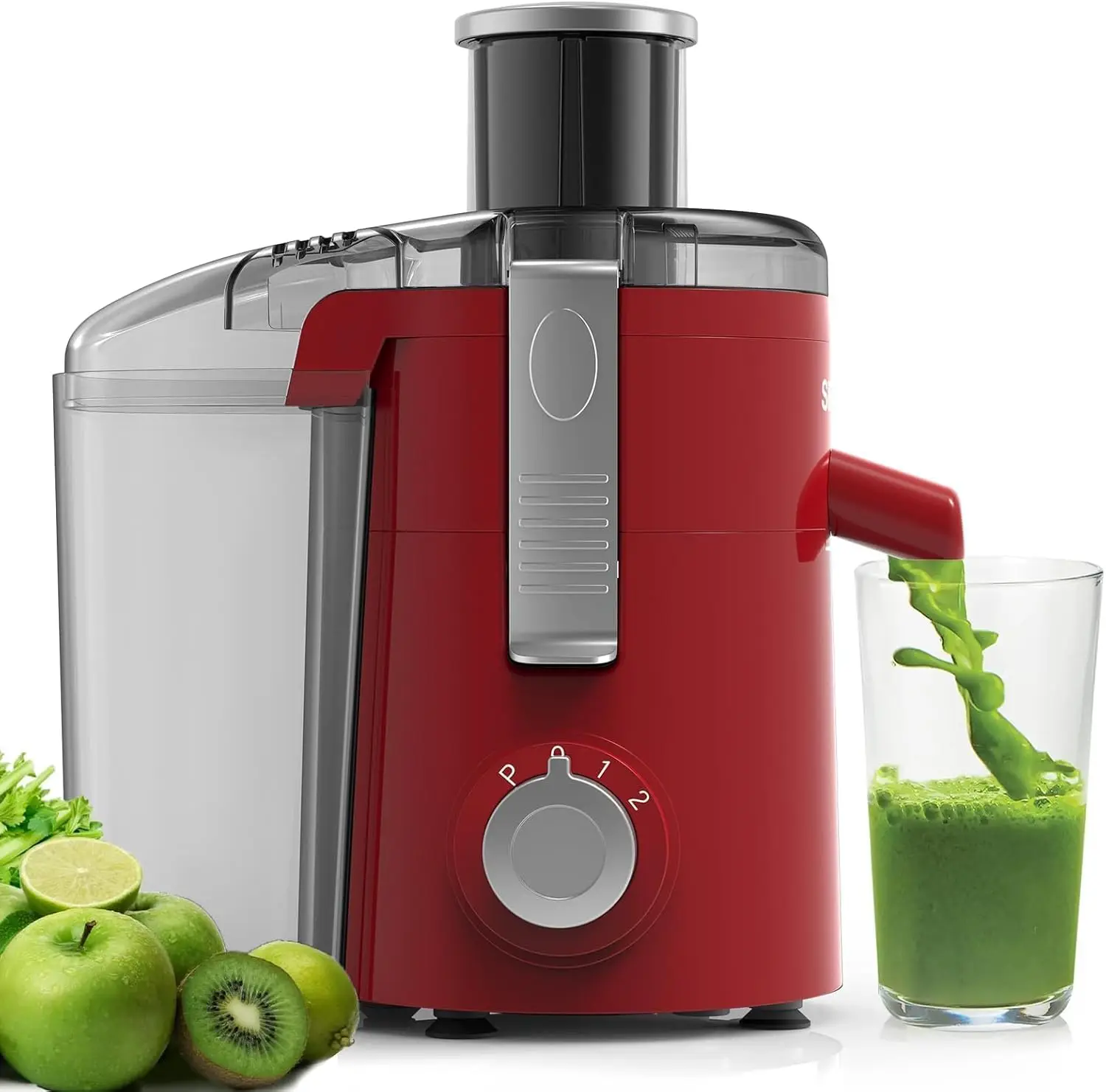 SiFENE Compact Centrifugal Juicer Machine for Vegetable and Fruit with 3-Speed Setting, Non-BPA, Easy to Clean, Red